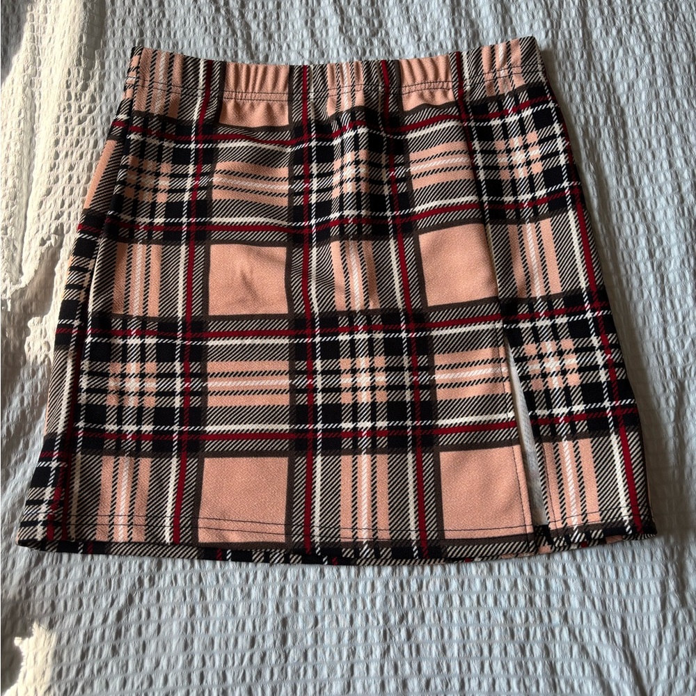SHEIN Pink Plaid Mini Skirt